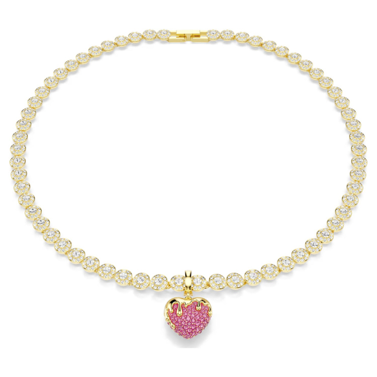 Idyllia charm Round cut, Heart, Pink, Gold-tone plated